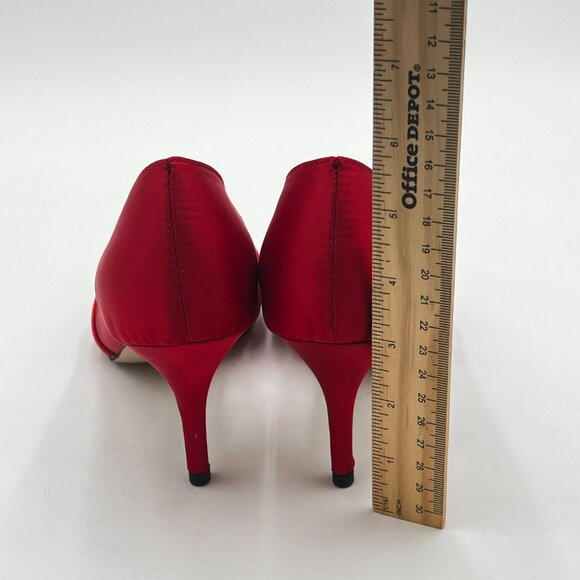 FSJ Red Women Low Kitten Heels Pointed Toe Slip on Pumps D'Orsay Pleated Satin - Picture 4 of 5